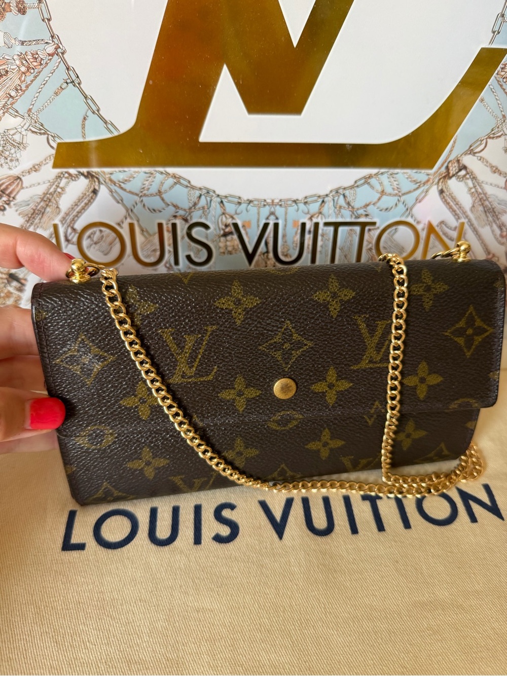 Louis Vuitton Brown Monogram Long Wallet on Chain